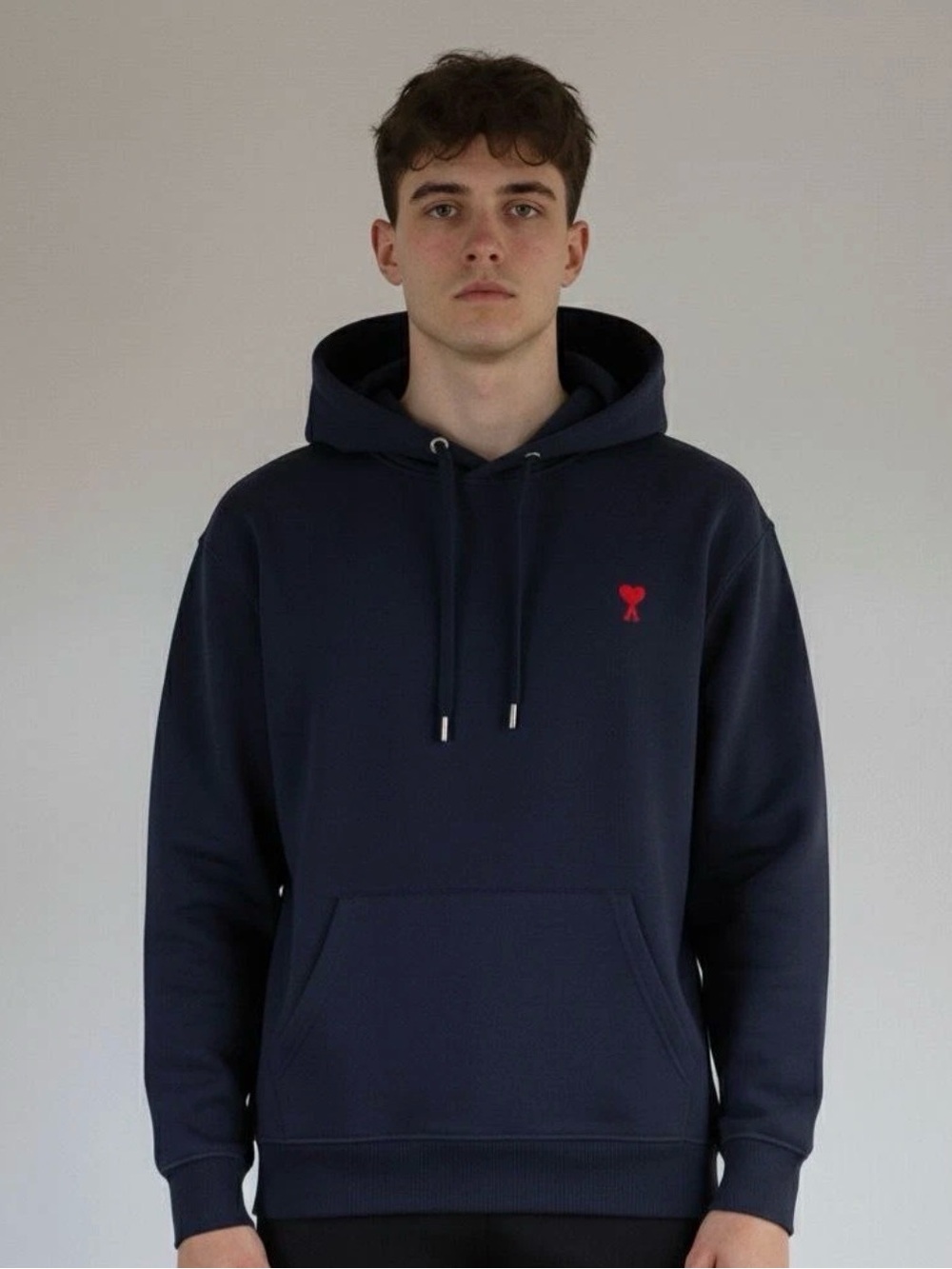 AMI Paris Men's Large Black Ami De Coeur Embroidered Logo Hoodie Sweatshirt